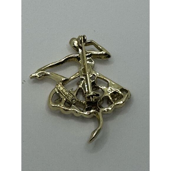 GERRYS Vintage Ballerina Gold Tone Brooch Pin Dancer Green Rhinestones - Picture 2 of 4